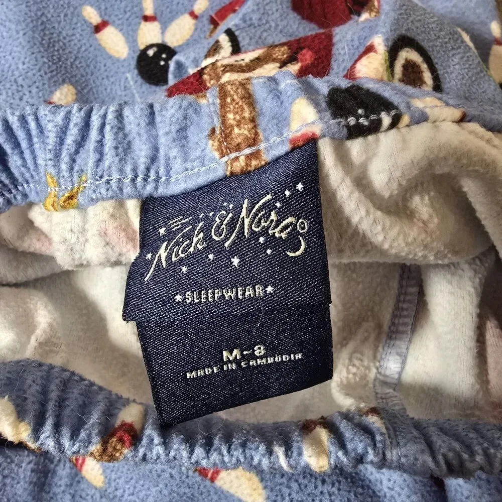 Nick & Nora Heavy Sock Monkey Couple Bowling Pajamas Set PJs Youth Sz 8  Medium